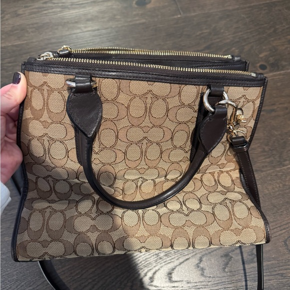 Coach Tan and Black Signature Satchel - Picture 2 of 5